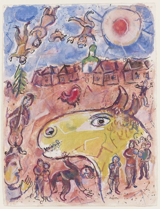 Marc Chagall - "Żółty koziołek na wsi" (wersja do "Les Poemes", 1968)