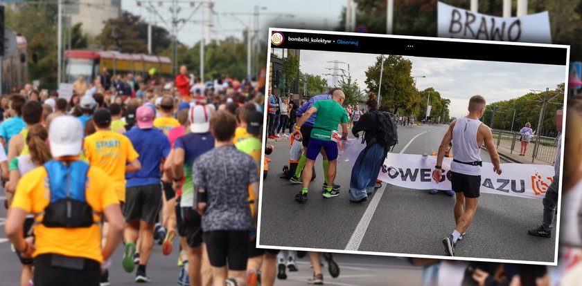 Aktywiści zablokowali trasę Maratonu Warszawskiego. Reakcja biegaczy była zdecydowana