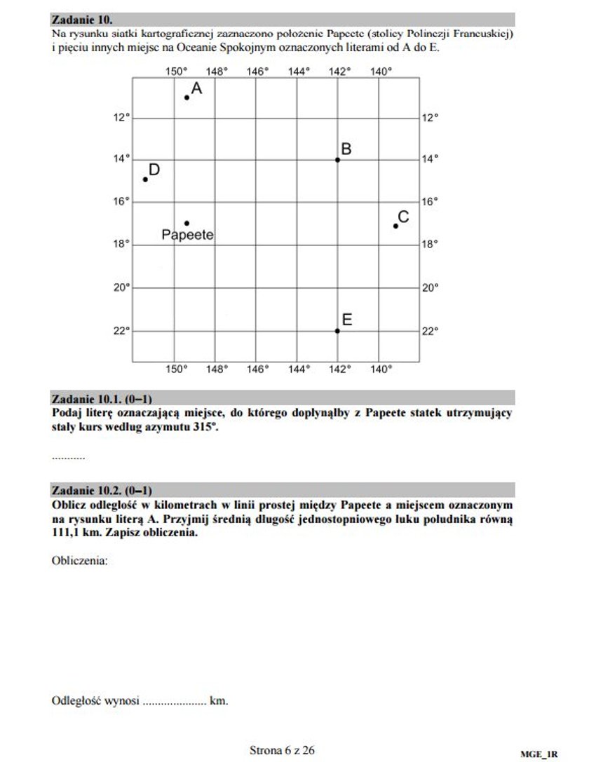 Arkusz egzaminacyjny - geografia na poziomie rozszerzonym