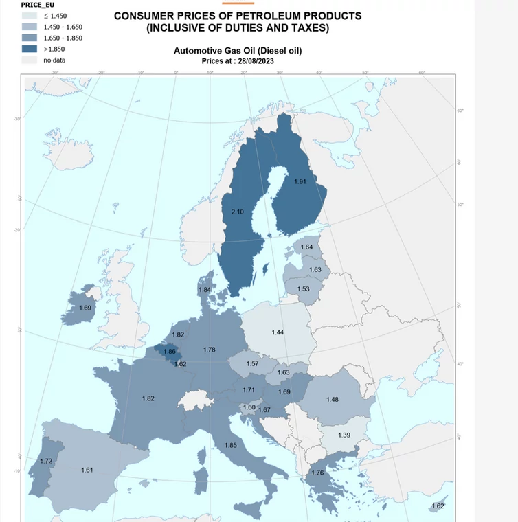 Aktualne ceny ON na stacjach w krajach UE, cotygodniowy biuletyn paliwowy Komisji Europejskiej