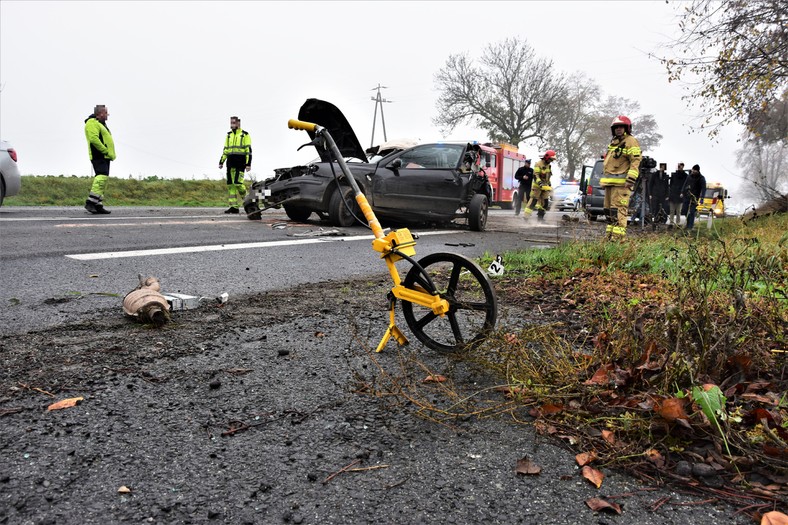 Nissan Almera rozbity na drzewie. Wypadek śmiertelny w Wielkopolsce