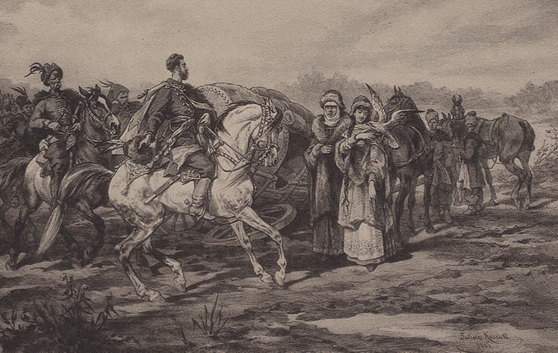 Przygoda w drodze do Łubniów. Ilustracja Juliusza Kossaka do Ogniem i mieczem