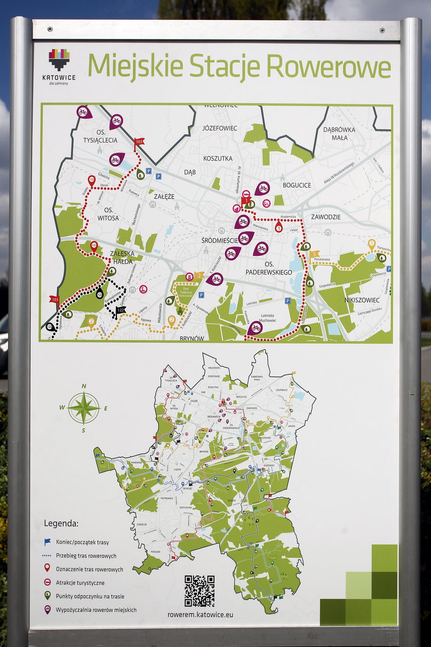 Mapa z lokalizacjami stacji wypożyczalni rowerów