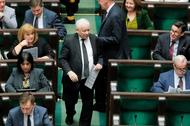 Prezes PiS Jarosław Kaczyński w sejmie na sali obrad