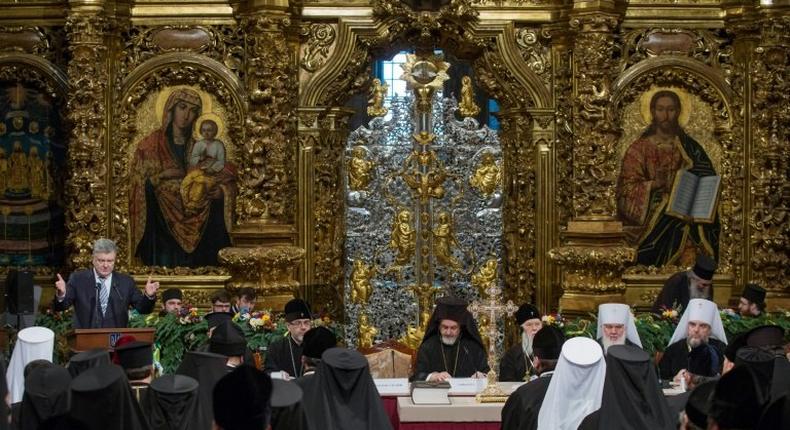 Ukrainian President Petro Poroshenko was present at the historic synod as it created a new Ukrainian Orthodox church independent from Russia