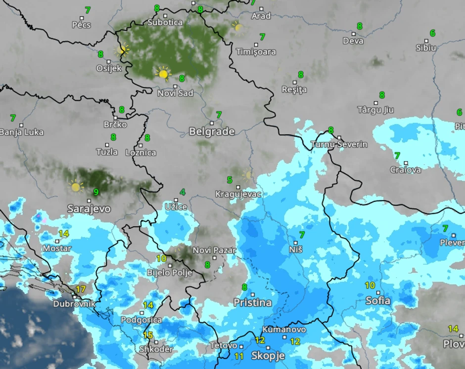 Kretanja padavina danas u 15 časova