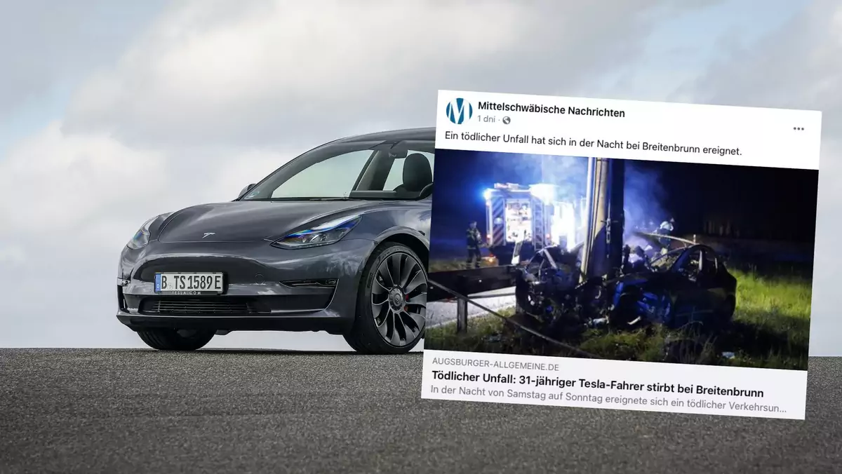 Po uderzeniu w słup Tesla doszczętnie spłonęła