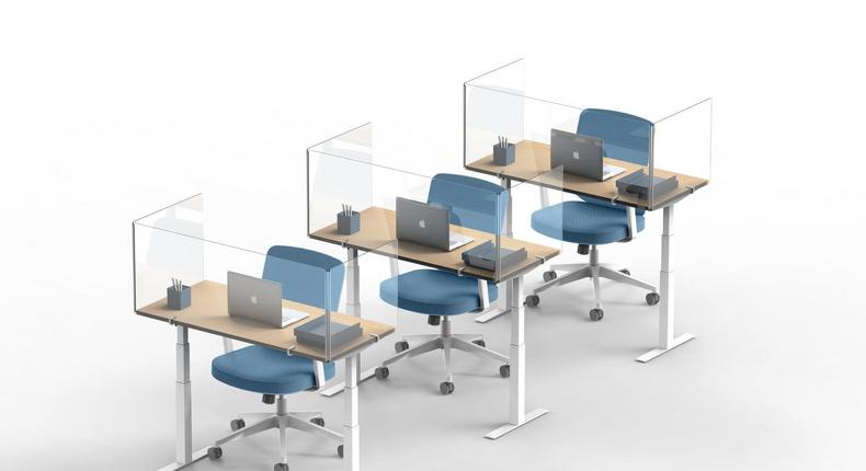 poppin desk shield clear office design covid-19 pandemic