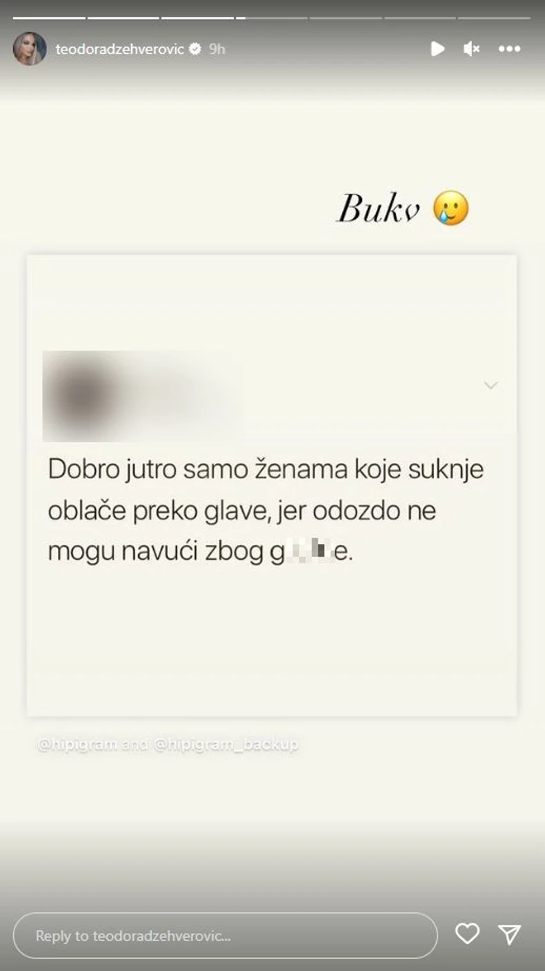 Teodorina objava na Instagramu
