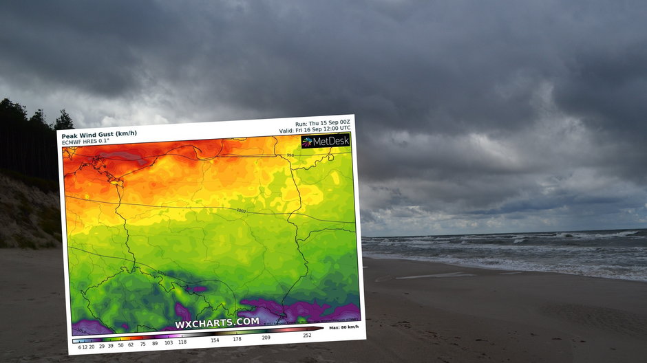 Piątek będzie zarówno chłodnym, jak i wietrznym dniem (mapa: wxcharts.com)