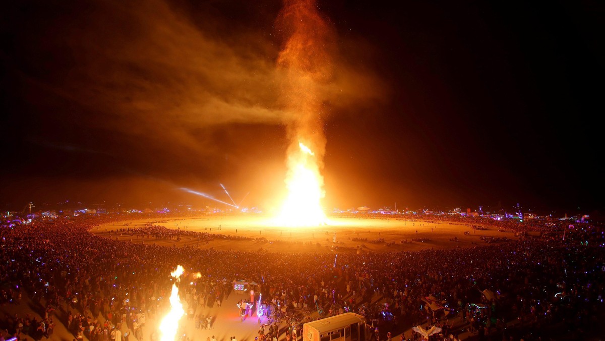 The Man is engulfed in flames as approximately 70,000 people from all over the world gathered for the annual Burning Man arts and music festival in the Black Rock Desert of Nevada