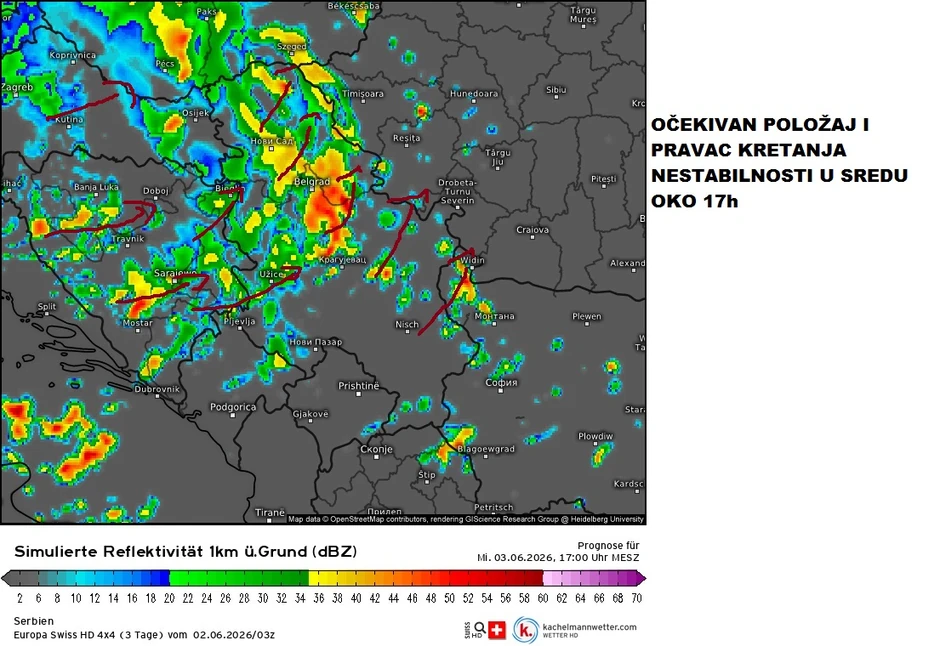 Nestabilnosti u sredu oko 17 sati