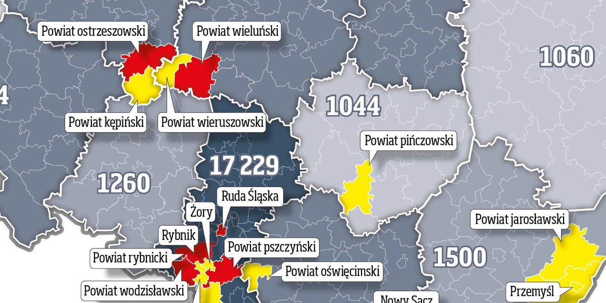 Mapa zagrożonych powiatów w Polsce