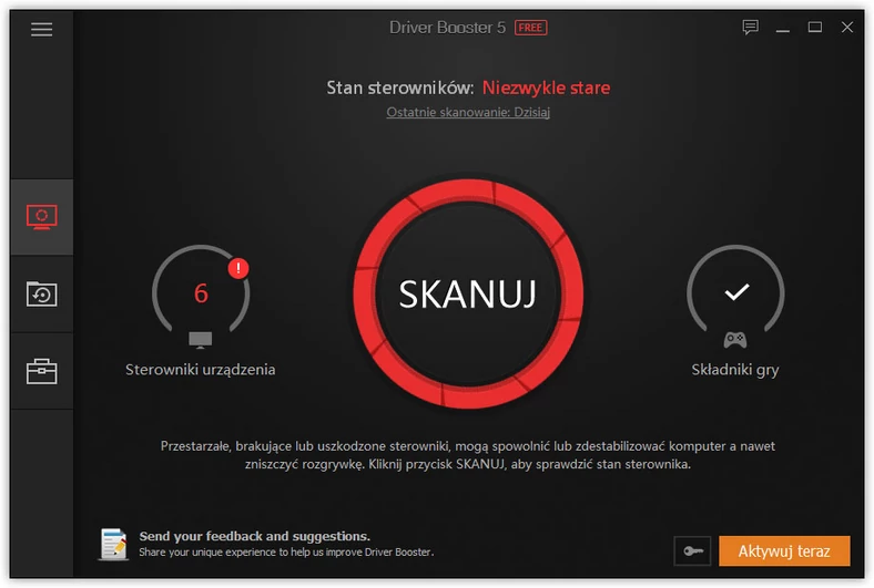 Główne okno programu do aktualizacji sterowników - IObit Driver Booster Free