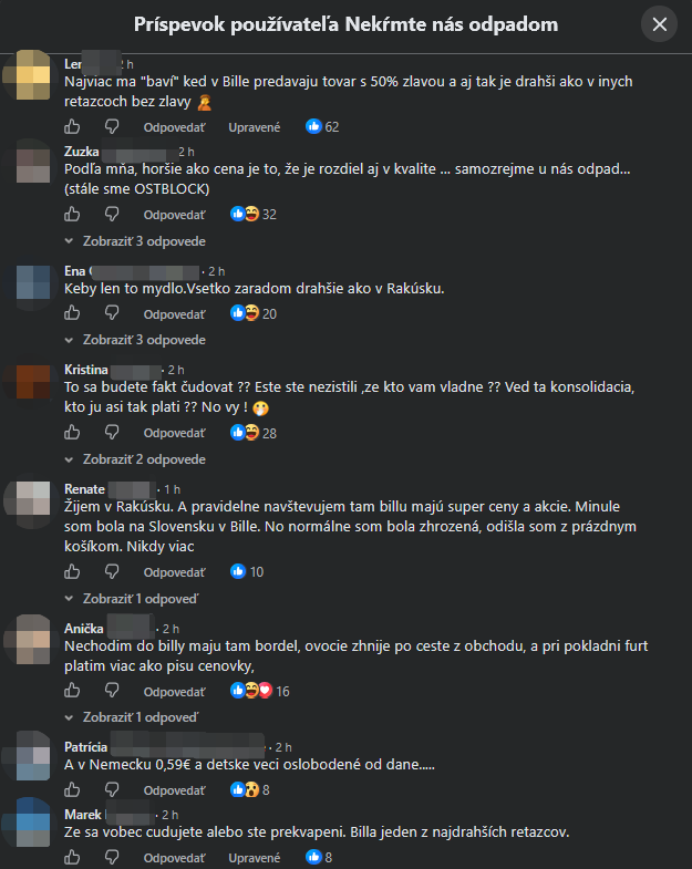 Ľudia vyjadrili svoj názor na ceny v reťazci Billa. 
