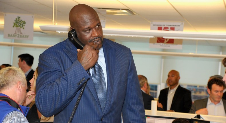 Shaq O'Neal hits the phones on a trading floor for charity.Owen Hoffmann/Getty Images