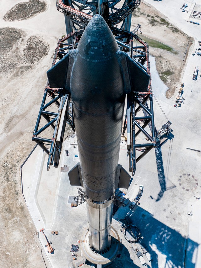 A picture shows Starship fully stacked on its launchpad. Elon Musk said Wednesday the rocket is 'ready to launch' on its second fully integrated flight, pending regulatory approval.SpaceX
