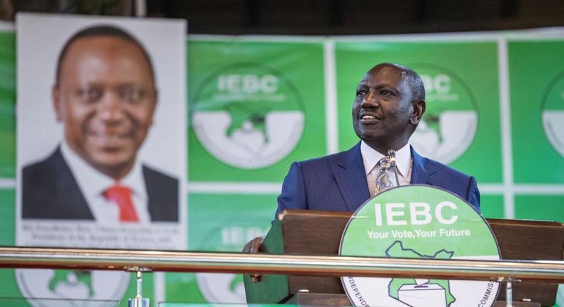 William Ruto, newly-elected president of Kenya, addresses the nation after the announcement of the election winner at the Independent Electoral and Boundaries Commission (IEBC) Center in Bomas in Nairobi, Kenya, on Monday, Aug. 15, 2022. Photographer: Michele Spatari/Bloomberg via Getty Images