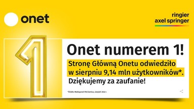 Strona Główna Onetu numerem jeden! Jesteśmy też liderem w kategorii "Informacje i publicystyka" oraz "Biznes, finanse, prawo"