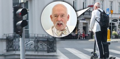 Tępi czerwonych, a sam jeździ na czerwonym! Korwin budzi postrach na ulicach