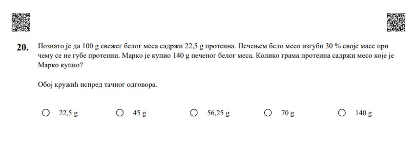 20. zadatak testa znanja matematike