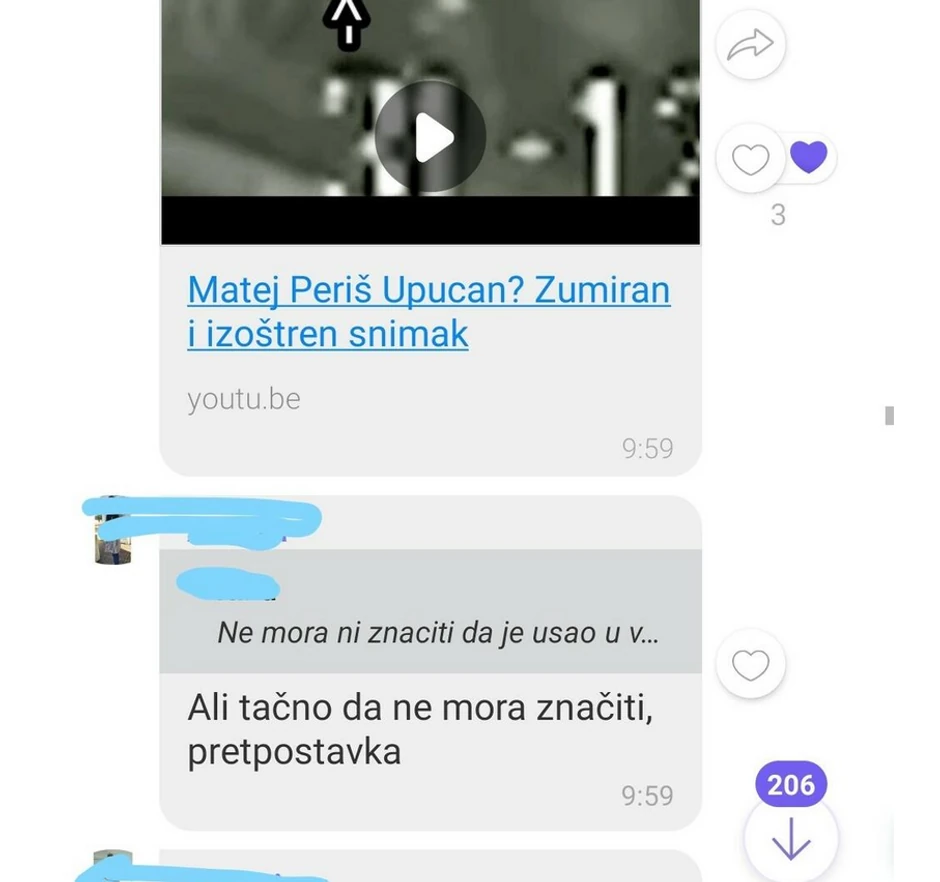 Viber poruke u grupi "Nestali Matej Periš"