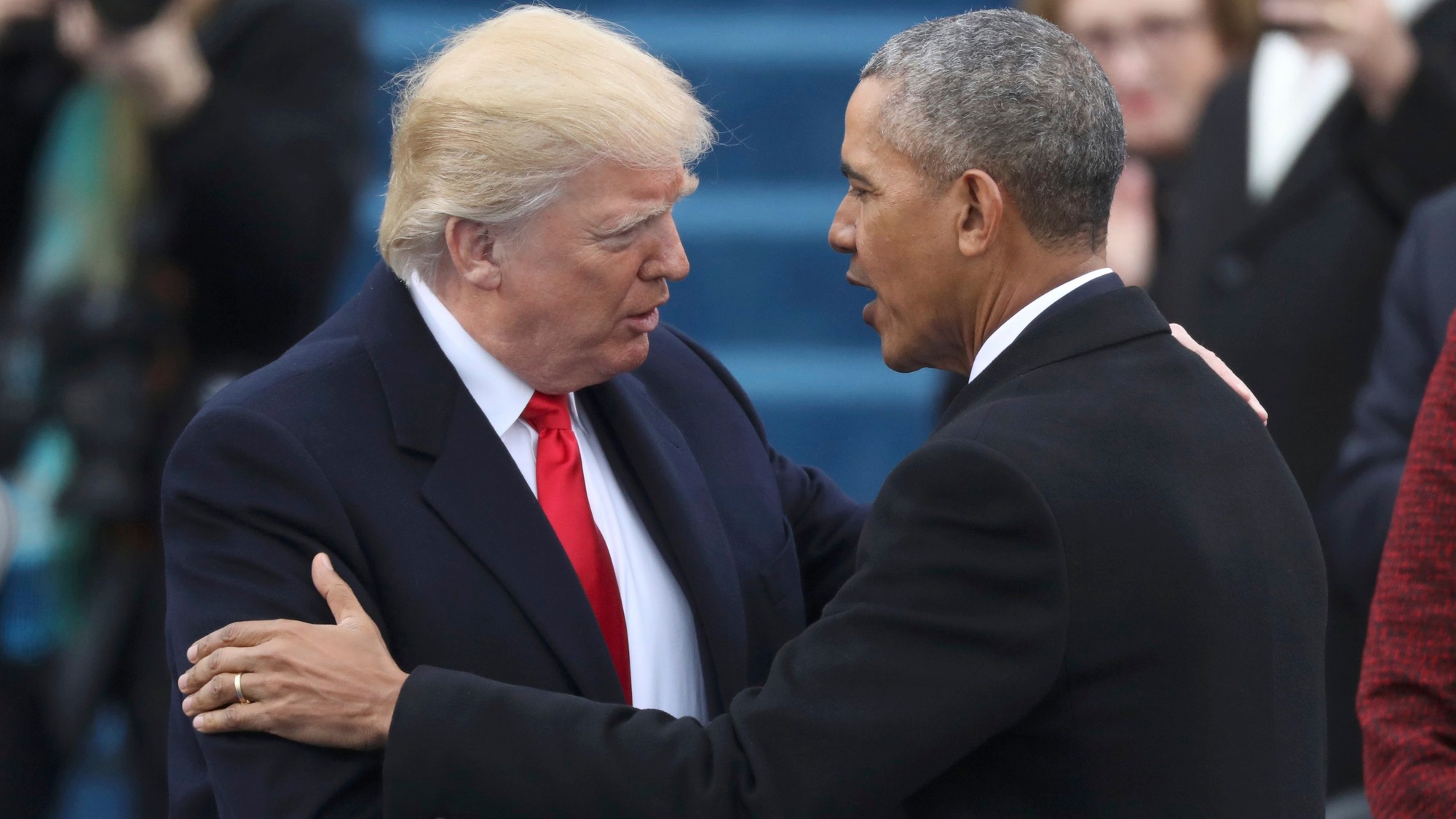 Odchádzajúci a novozvolený prezident USA Barack Obama a Donald Trump, 20. januára 2017