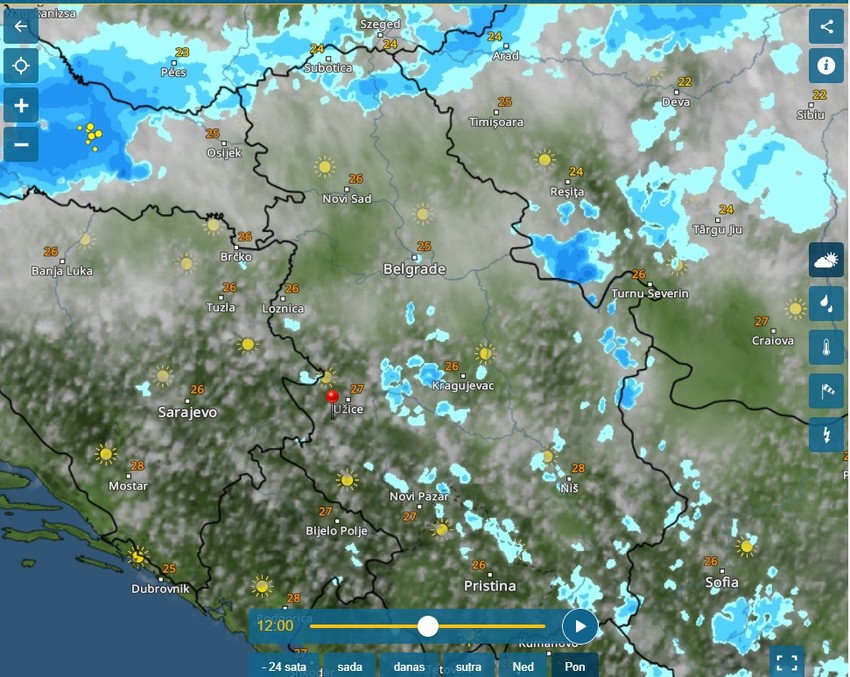 Radar za ponedeljak u 12 sati