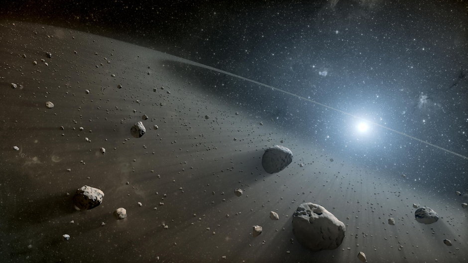 Artystyczna wizja pasa asteroid wokół Wegi