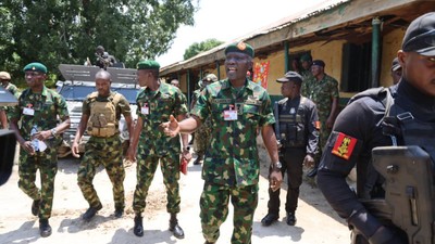 The Chief of Army Staff, Lt.-Gen. Taoreed Lagbaja addressing troops at Forward Operation Base (FOB). [NAN]