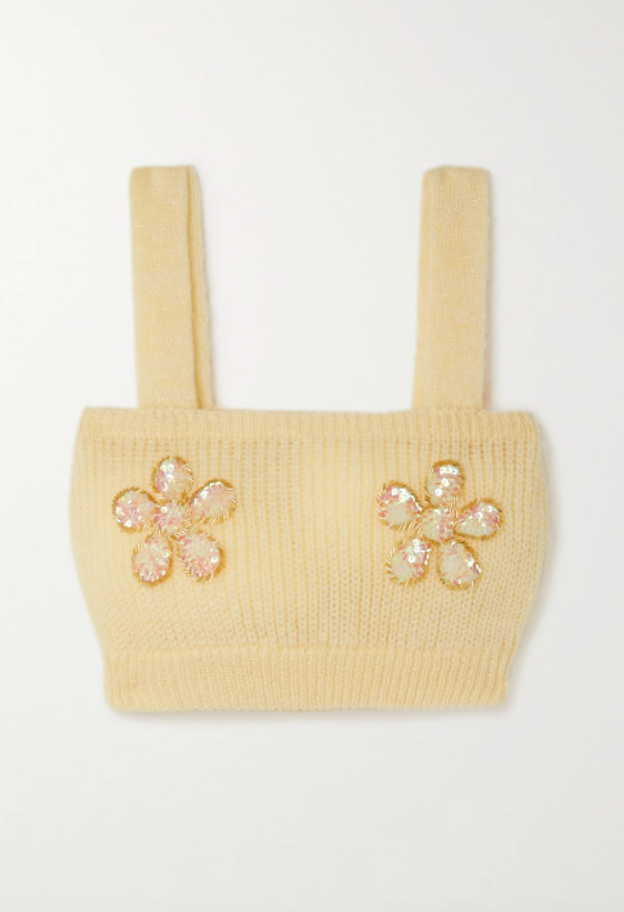 Gelbes Oberteil aus Mohairmischung mit Verzierungen von Alessandra Rich für circa 404 Franken, net-a-porter.com