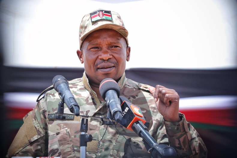 Interior CS Kithure Kindiki speaking during a visit to the Moyale One Stop Border on February 3, 2023