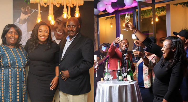 Betty Kyallo with her Parents at the Launch of her high-end barbershop After Shave by Flair