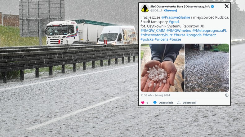 Niebezpieczne popołudnie nad Polską. Nastąpił wybuch silnych burz (screen: Twitter.com/SOB_pl)