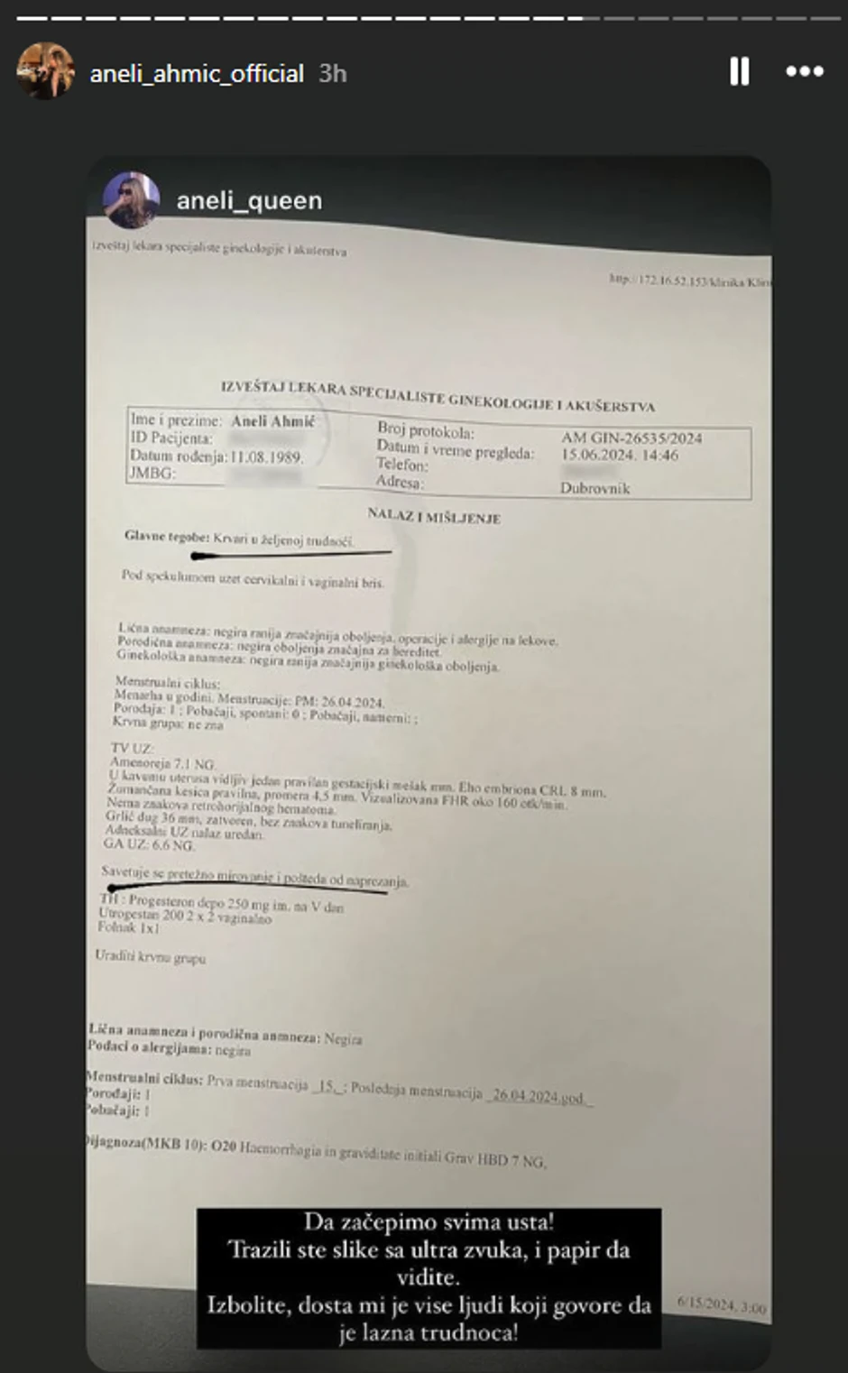 Aneli Ahmić lekarski pregled