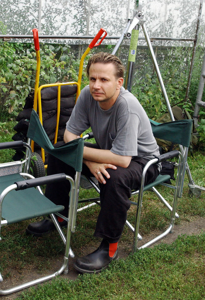 Bartłomiej Topa na planie filmu "Wesele", 2005 r.