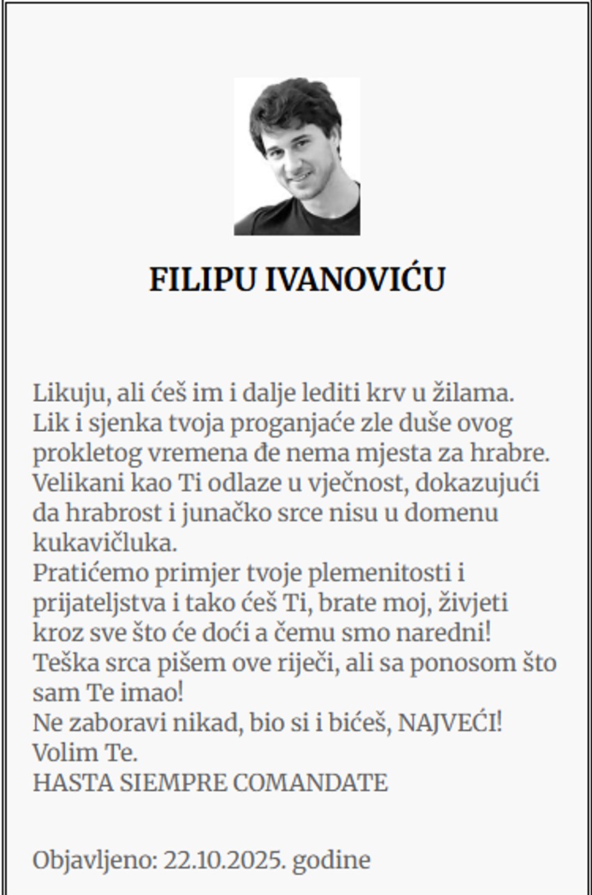 Čitulja Filipu Ivanoviću