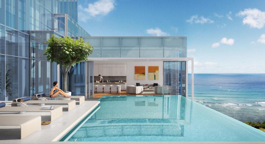 The 10,000-square-foot Grand Penthouse has five bedrooms and over 1,300 square feet of outdoor patio space, including its own pool. Located on the 36th floor, it's priced at $36 million.