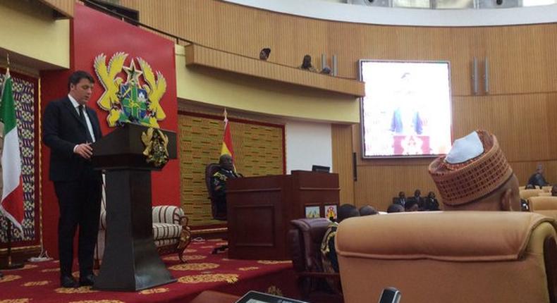 Matteo Renzi addressing Ghana's Parliament 
