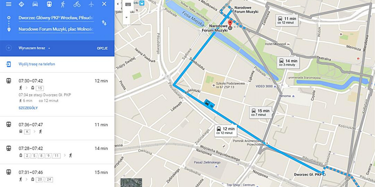 Dzięki mapom Google pojedziemy MPK