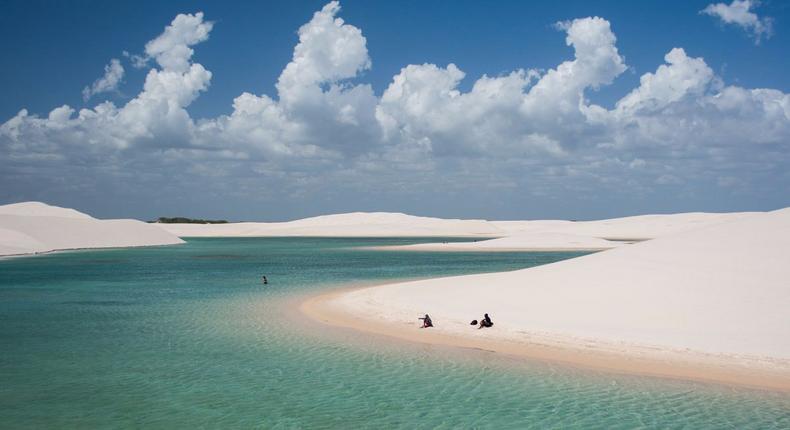 During the rainy season, pools form in the dunes of the Lençóis Maranhenses National Park in Maranhão, Brazil.