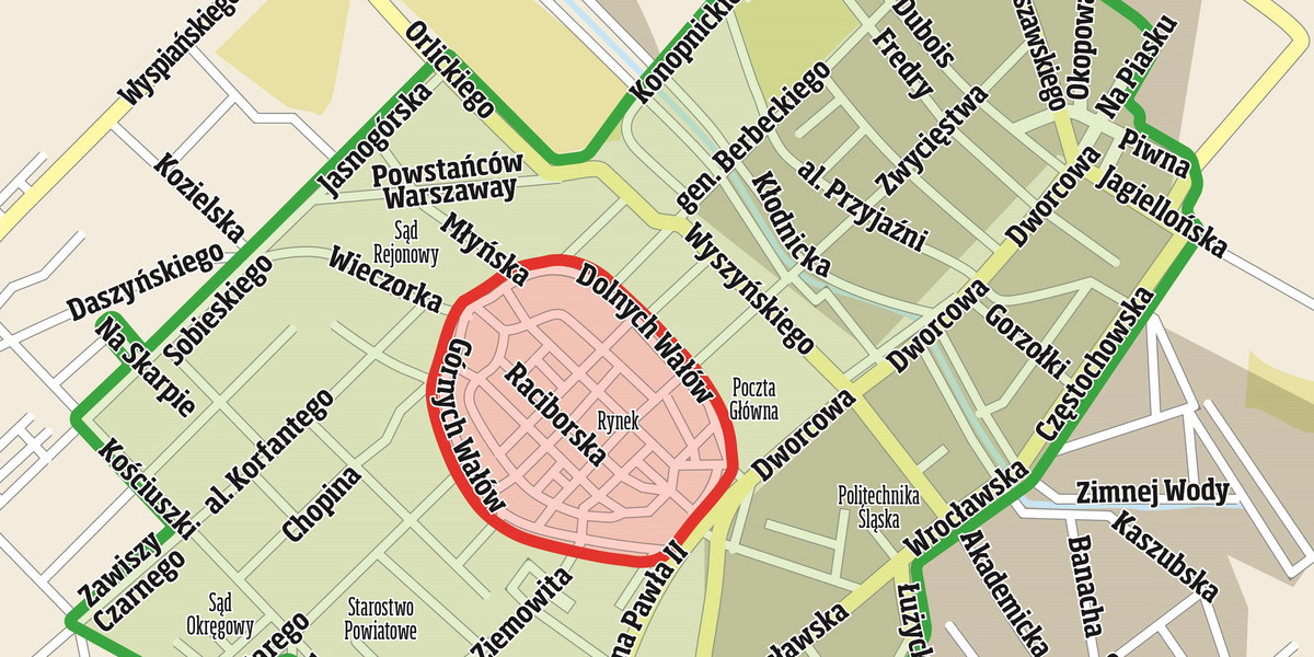 Mapa strefy parkowania w Gliwicach