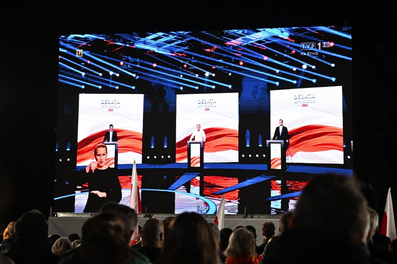 "Debata wyborcza 2023" Telewizji Polskiej w siedzibie ATM Studio w Warszawie