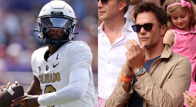 Shedeur Sanders (left) and Tom Brady.Ron Jenkins/Getty Images; Clive Brunskill/Getty Images