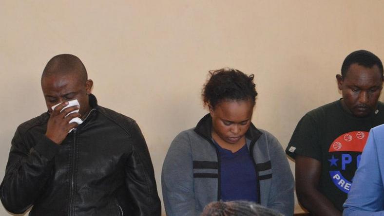 Joseph Kori wiping tears while in court with Judy Wangui and Micheal Mathenge in court