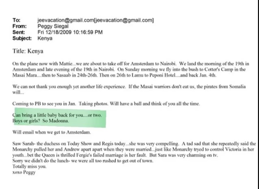 Poruka koju je Pegi Sigal slala Epstajnu