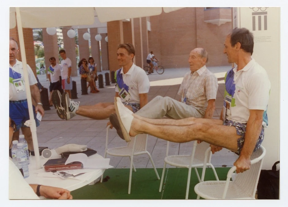 Štukelj i čuveni slovenački gimnastičari Jože Kolman i Miroslav Cerar 1992. godine | Foto: Dolenjski muzej