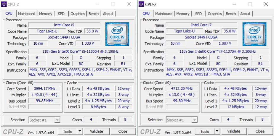 Huawei MateBook 14s – CPU-Z – specyfikacja Core i5-11300H i Core i7-11370H