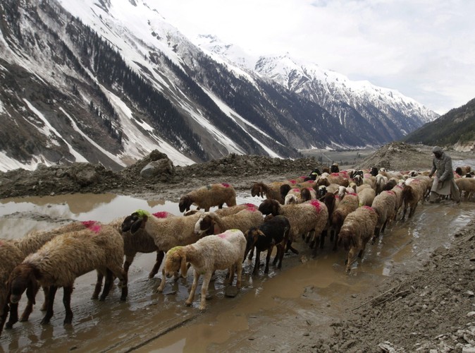 Odśnieżanie drogi w Himalajach