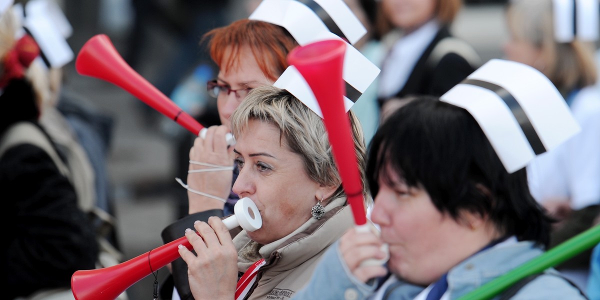 Protest pielęgniarek w centrum Warszawy.